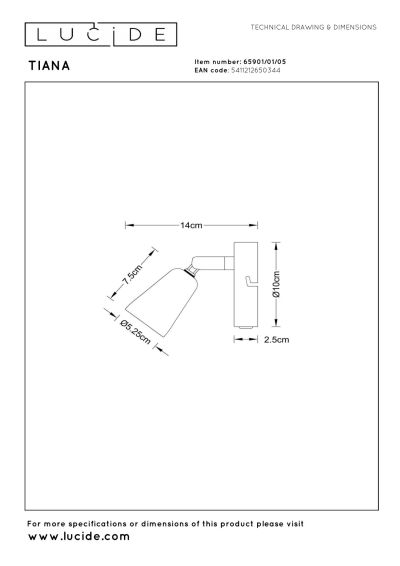 Lucide TIANA - Wall spotlight / Wall light - 1xGU10 - Wall light or Ceiling light - Champagne Color
